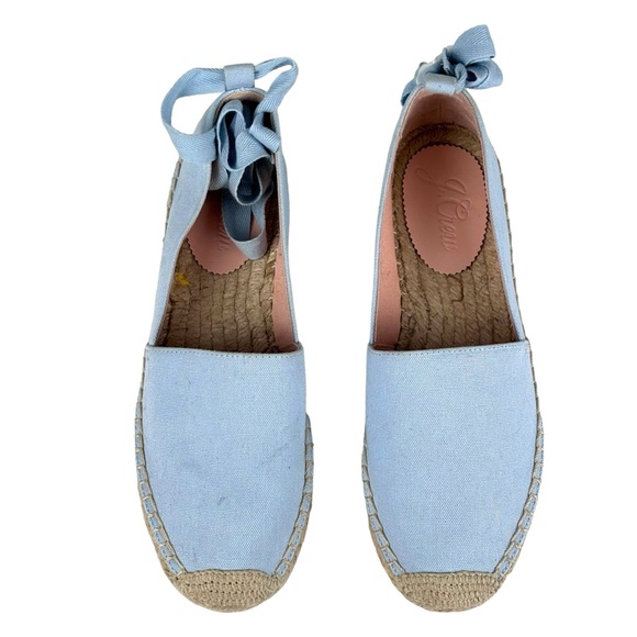 J. CREW ZX894 FADED CHAMBRAY BLUE CANVAS CLASSIC ANKLE TIE ESPADRILLE FLATS - Picture 3 of 13